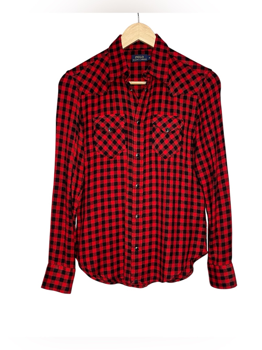 Polo Ralph Lauren Buffalo Check Western Flannel Shirt Womens Size 4 Red Black